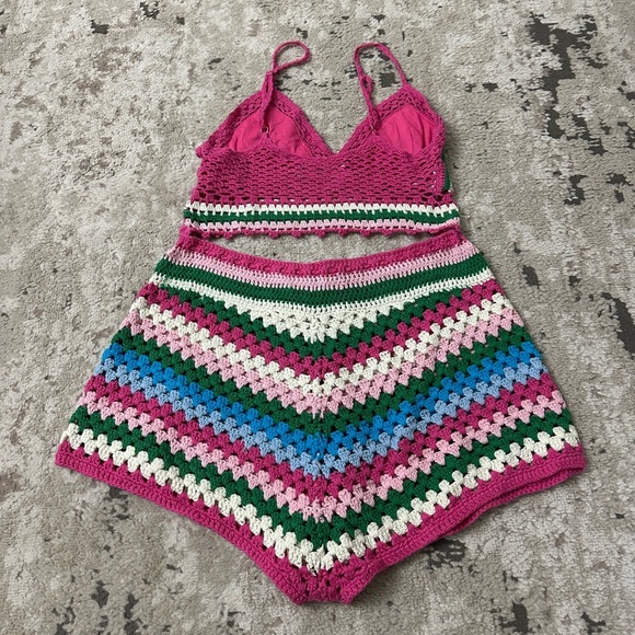 MC2 Saint Barth Multi Color Crochet Top and Shorts Size M/L - Picture 3 of 7